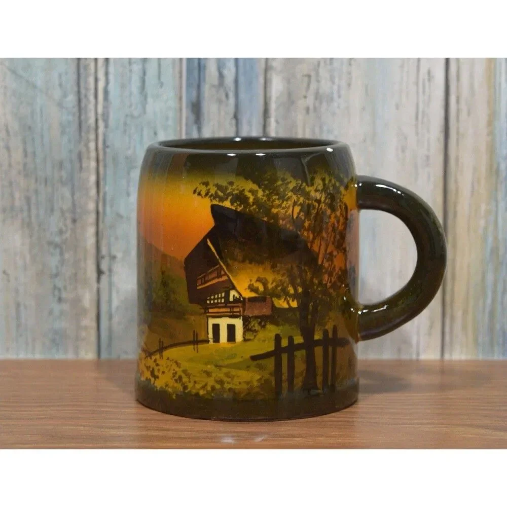 Hand Painted Black Forest Mug Schramberg Germany Pottery Alpine Chalet Drip SMF